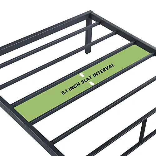 Olee Sleep 14 Inch Classic Metal Platform Bed Frame, Steel Slat Anti-Slip with Center Support, Steel Mattress Foundation, No Box Spring Needed, Black, Twin XL Size