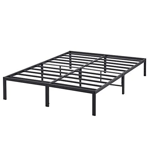 Olee Sleep 14 Inch Classic Metal Platform Bed Frame, Steel Slat Anti-Slip with Center Support, Steel Mattress Foundation, No Box Spring Needed, Black, Twin XL Size