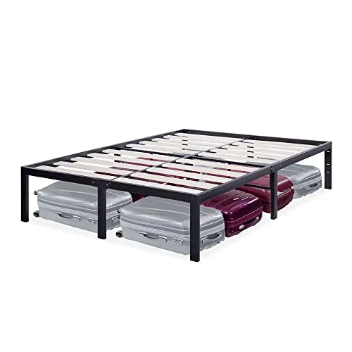 Olee Sleep 14 Inch Classic Metal Platform Bed Frame, Steel Slat Anti-Slip with Center Support, Steel Mattress Foundation, No Box Spring Needed, Black, Twin XL Size