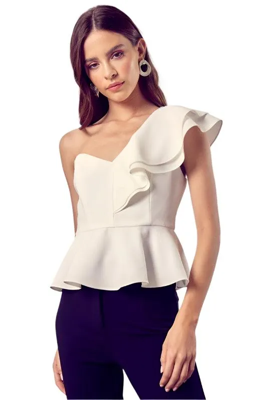 One Shoulder Ruffle Peplum Top