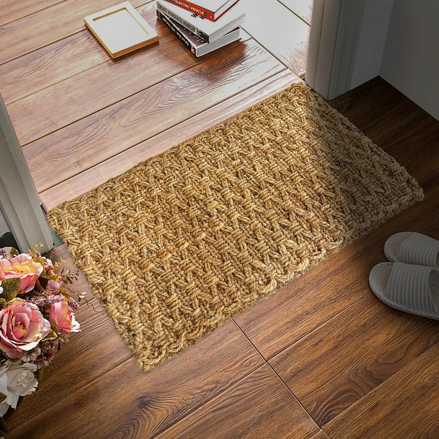 OnlyMat Knotted Luxe Mat - Braided and Knotted Mat - Hand Woven and Organic Braided Jute Mat