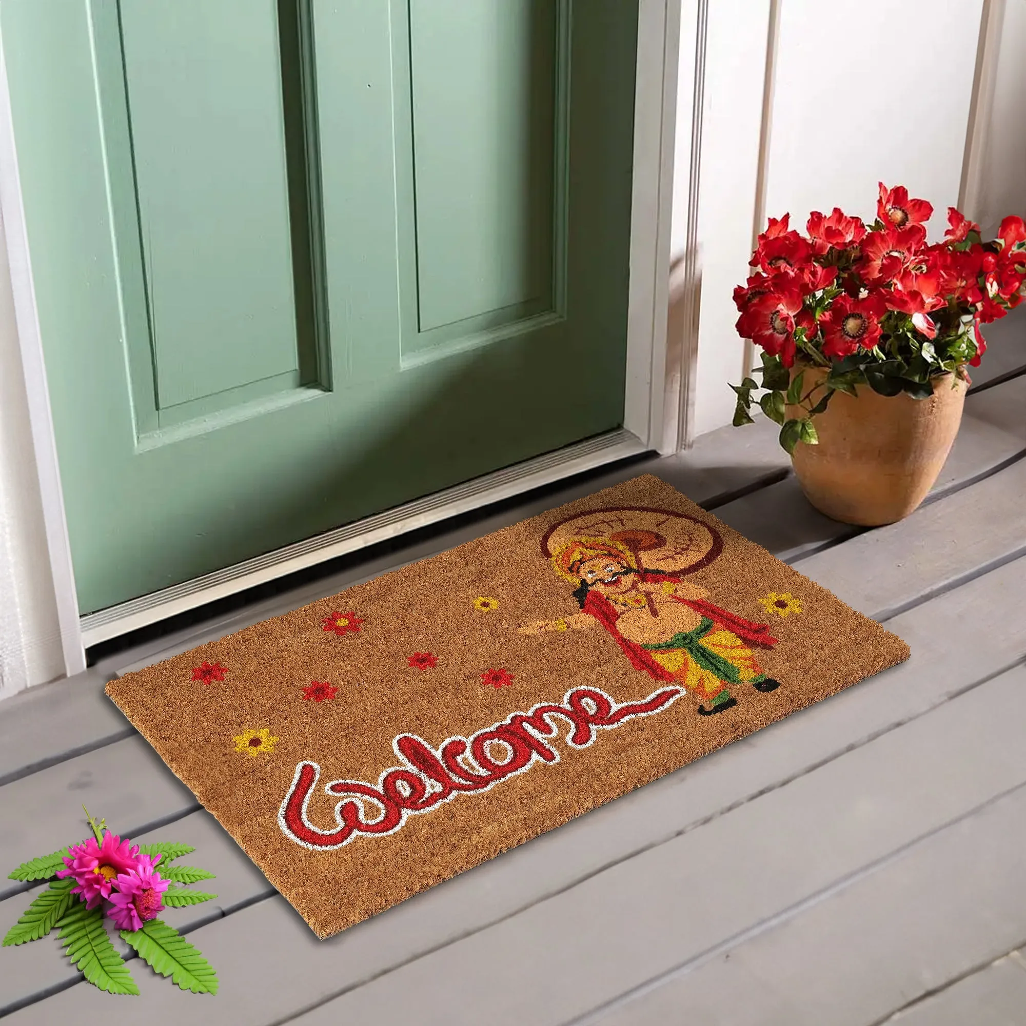 OnlyMat Onam Theme Kerala Doormat - Natural Brown