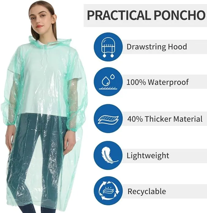 Opret Disposable Rain Ponchos, 5/10 pcs Emergency Raincoats Waterproof Ponchos Lightweight for Men and Women with Hood and Sleeves