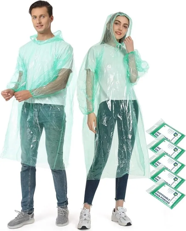 Opret Disposable Rain Ponchos, 5/10 pcs Emergency Raincoats Waterproof Ponchos Lightweight for Men and Women with Hood and Sleeves