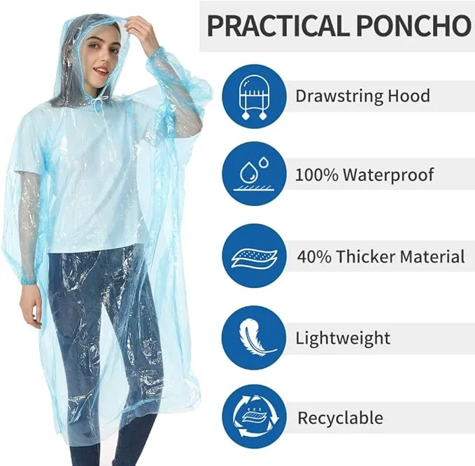 Opret Disposable Rain Ponchos, 5/10 pcs Emergency Raincoats Waterproof Ponchos Lightweight for Men and Women with Hood and Sleeves