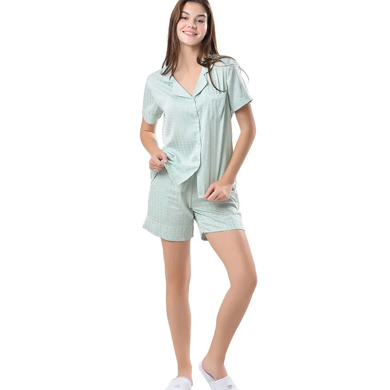 Pajamas Short Set Sleepwear Soft and Comfy Button Down Mint Geometry