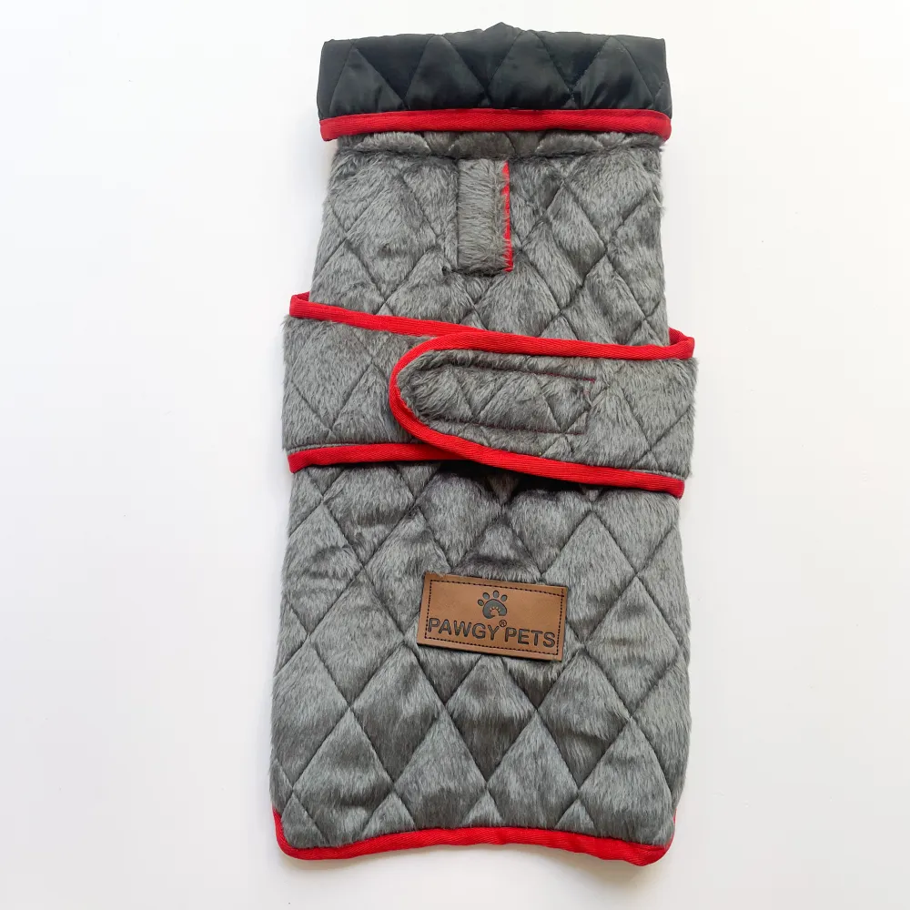 Pawgypets Reversible Quilted Jacket for Dogs and Cats (Grey/Red)