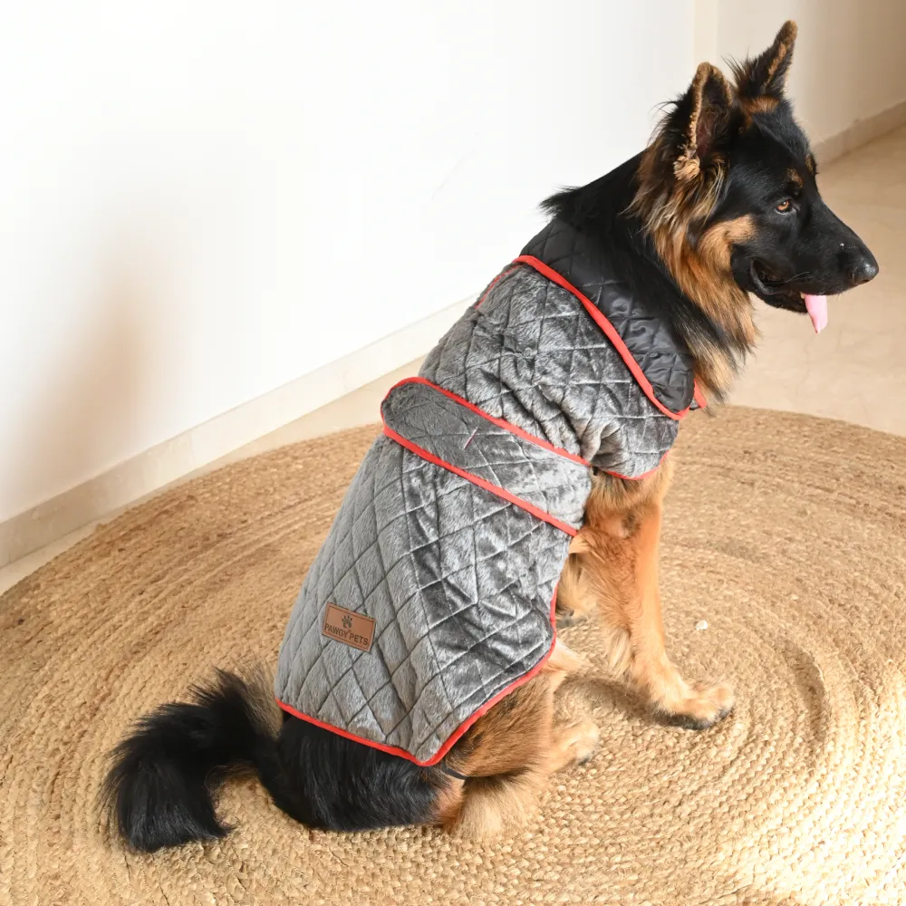 Pawgypets Reversible Quilted Jacket for Dogs and Cats (Grey/Red)