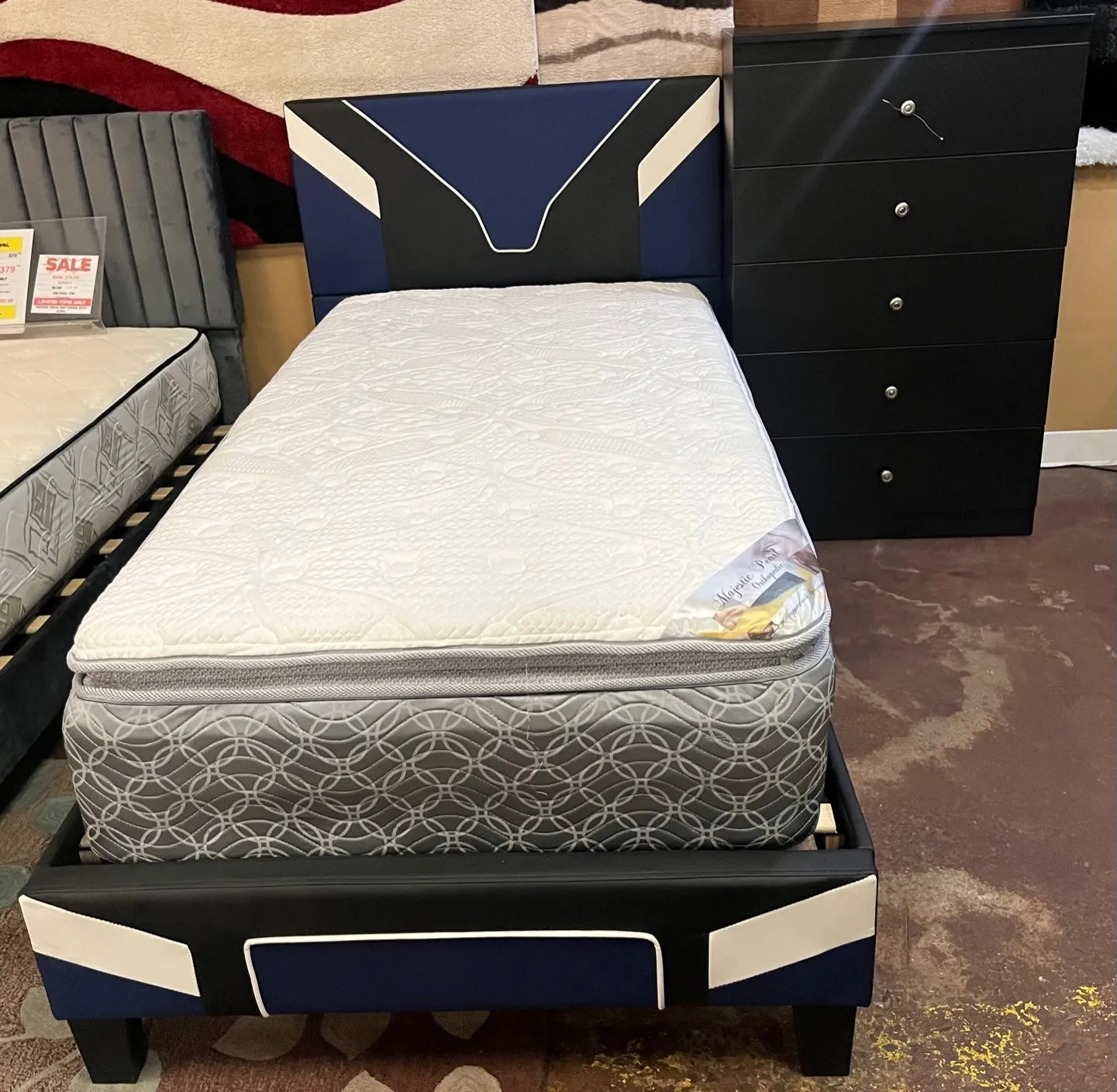 Platform Twin Bed With Mattress & Chest