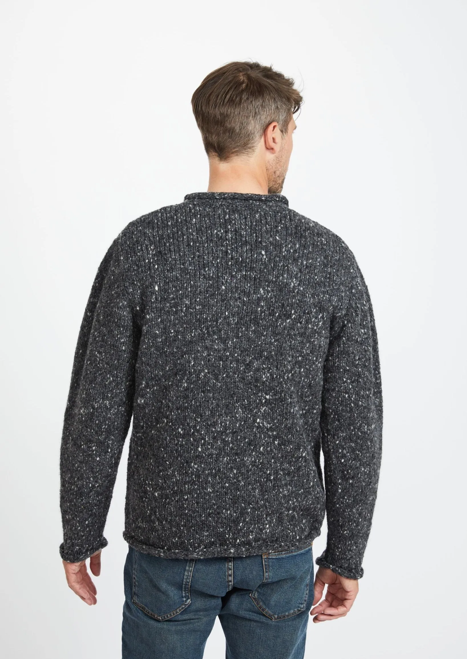 Raheen Tweed Roll Neck Mens Sweater | Charcoal