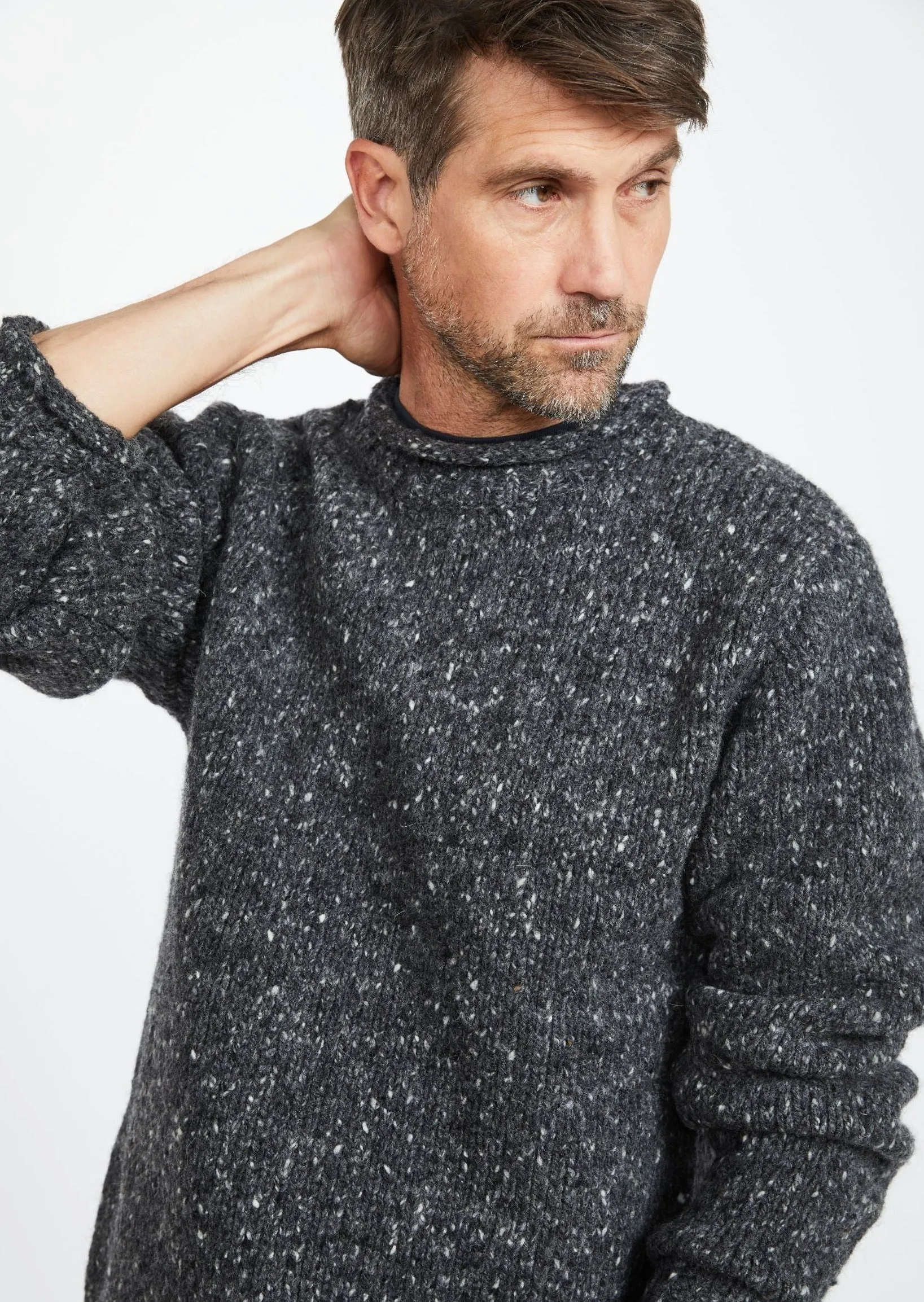 Raheen Tweed Roll Neck Mens Sweater | Charcoal