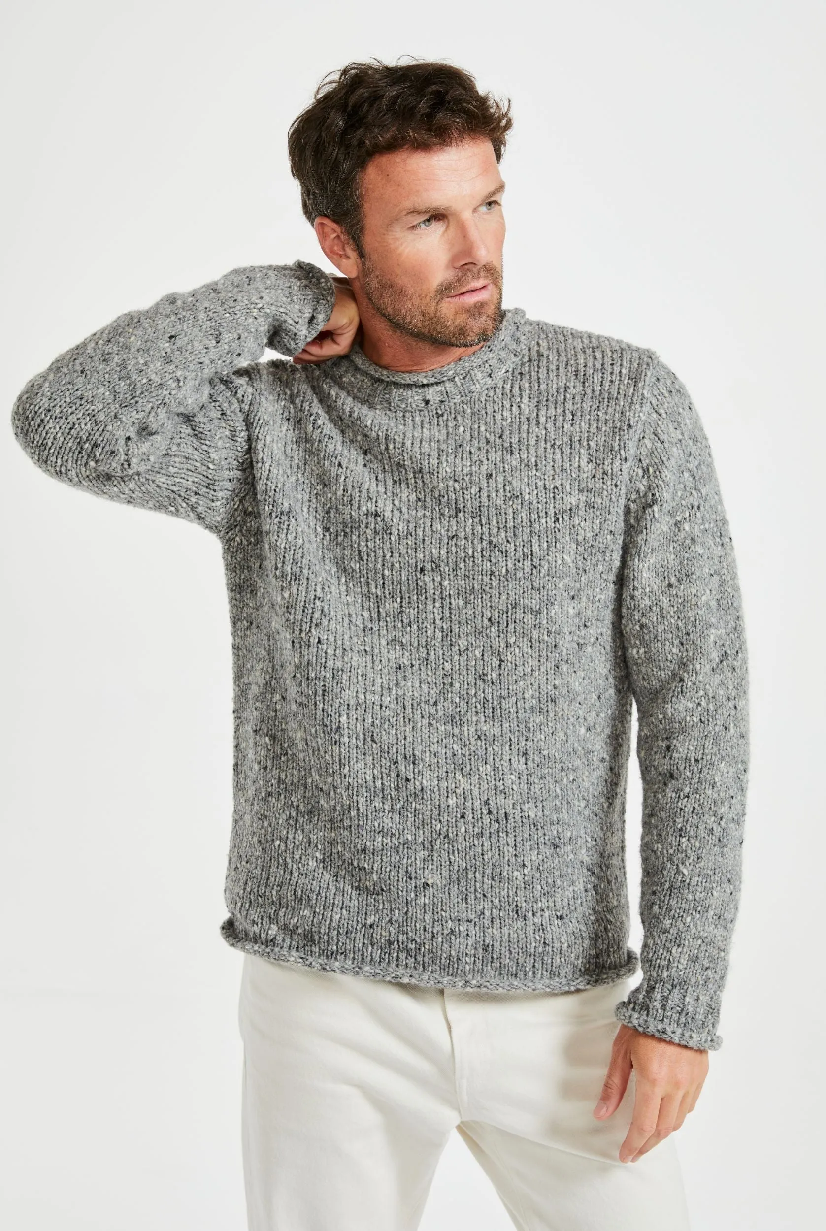 Raheen Tweed Roll Neck Mens Sweater | Grey