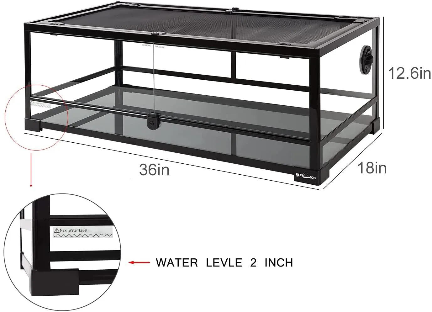 REPTI ZOO 35.3 Gallon 36" x 18"x 12" Full Glass Reptile Terrarium, Front Opening Reptile Tank for Bearded Dragon Gecko Tortoise Snake RK0118