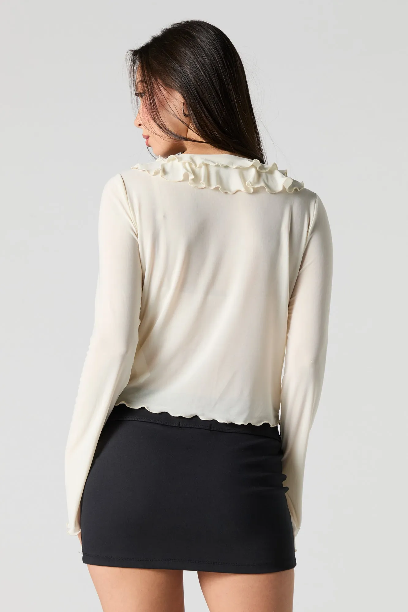 Ruffled Tie Front Flyaway Top