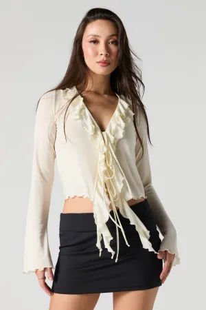 Ruffled Tie Front Flyaway Top