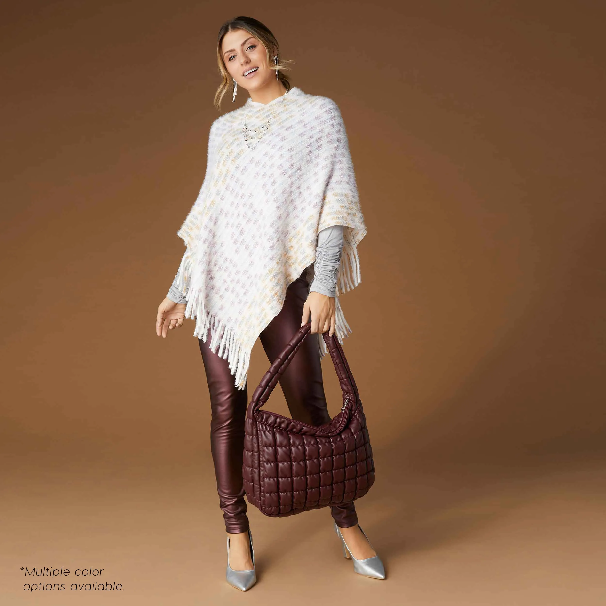 Rylee Striped Poncho with Fringe - Tuscany