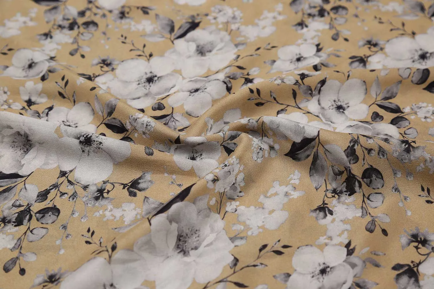 Sand Brown 60 Gram Printed Silk Crepe Fabric