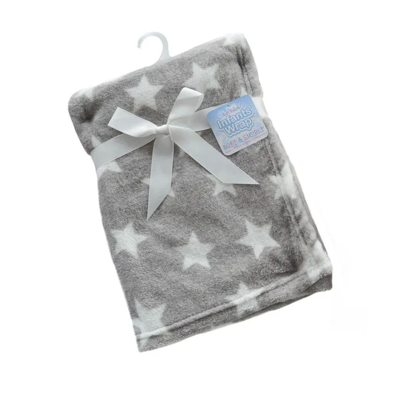 Soft Grey with White Star Fleece Baby Blanket