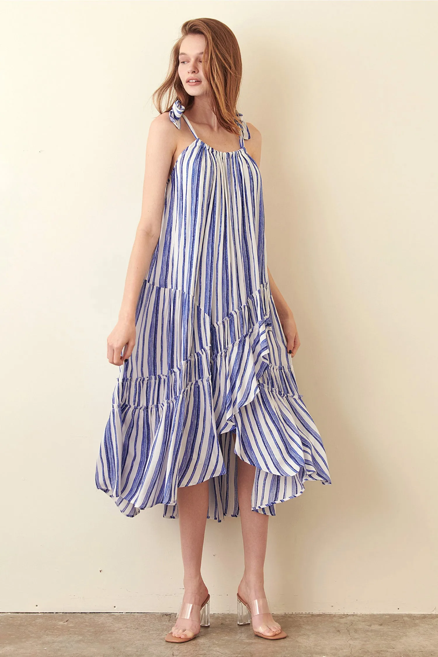 Storia Striped Ruffle Tie Dress