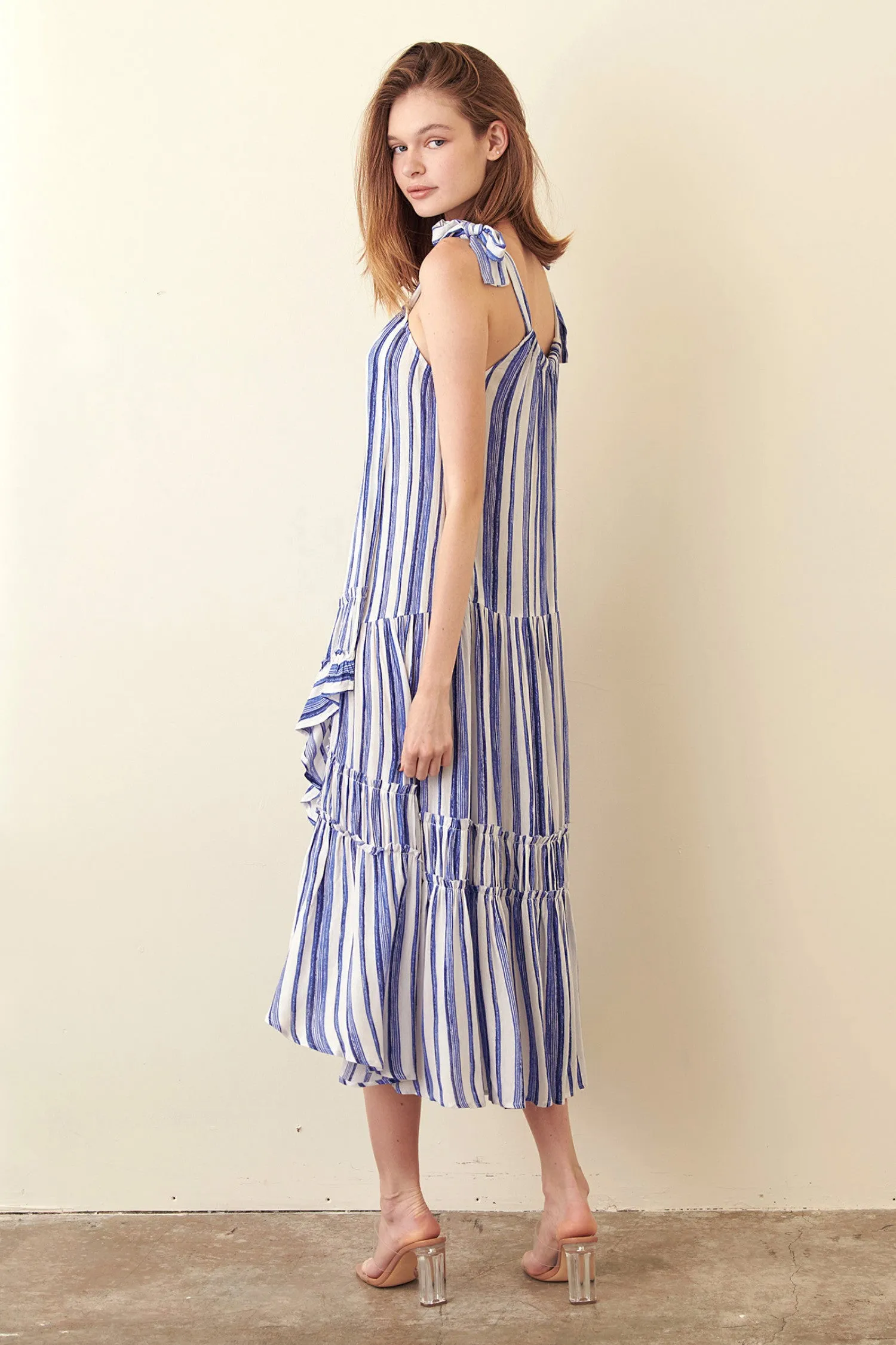 Storia Striped Ruffle Tie Dress