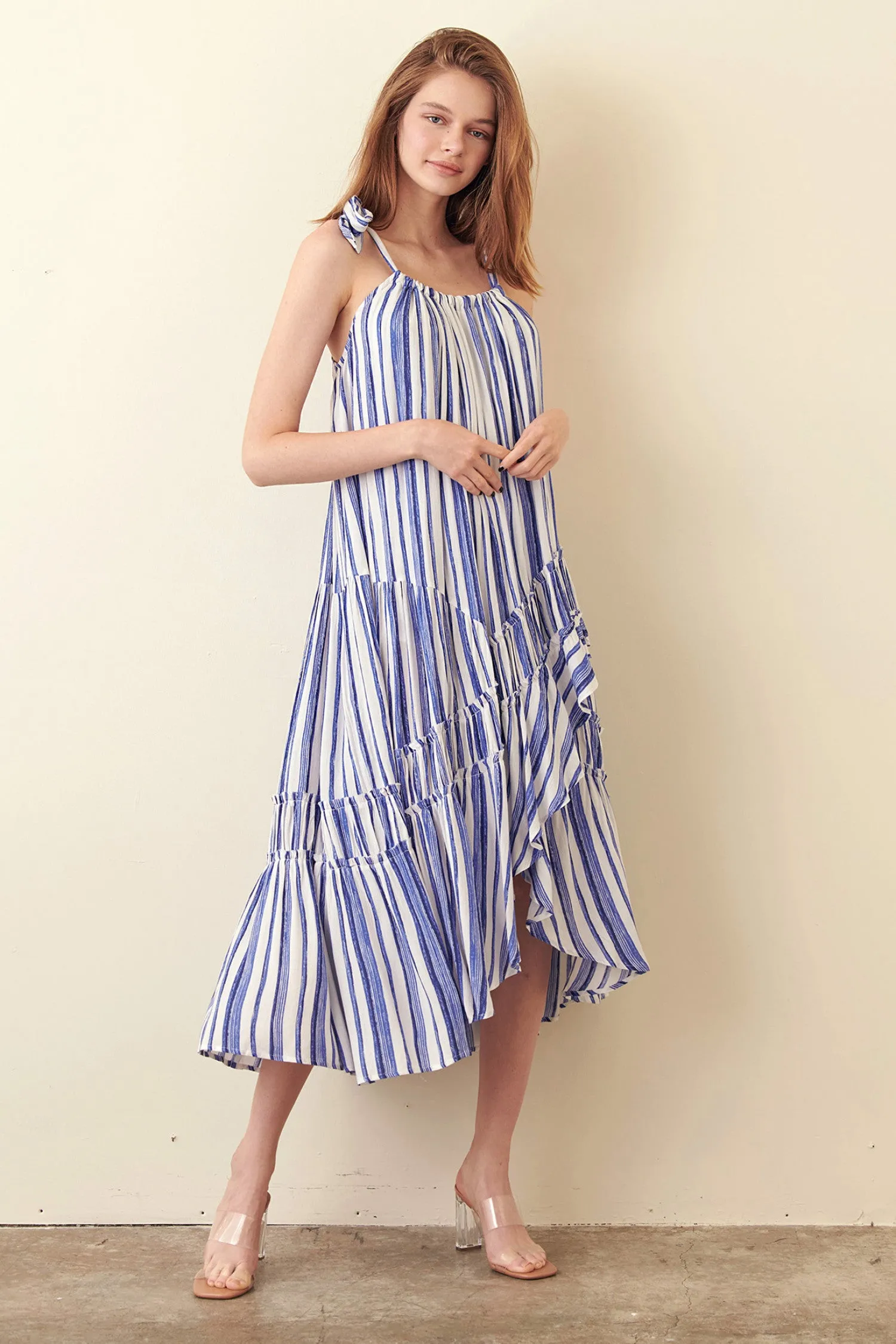 Storia Striped Ruffle Tie Dress