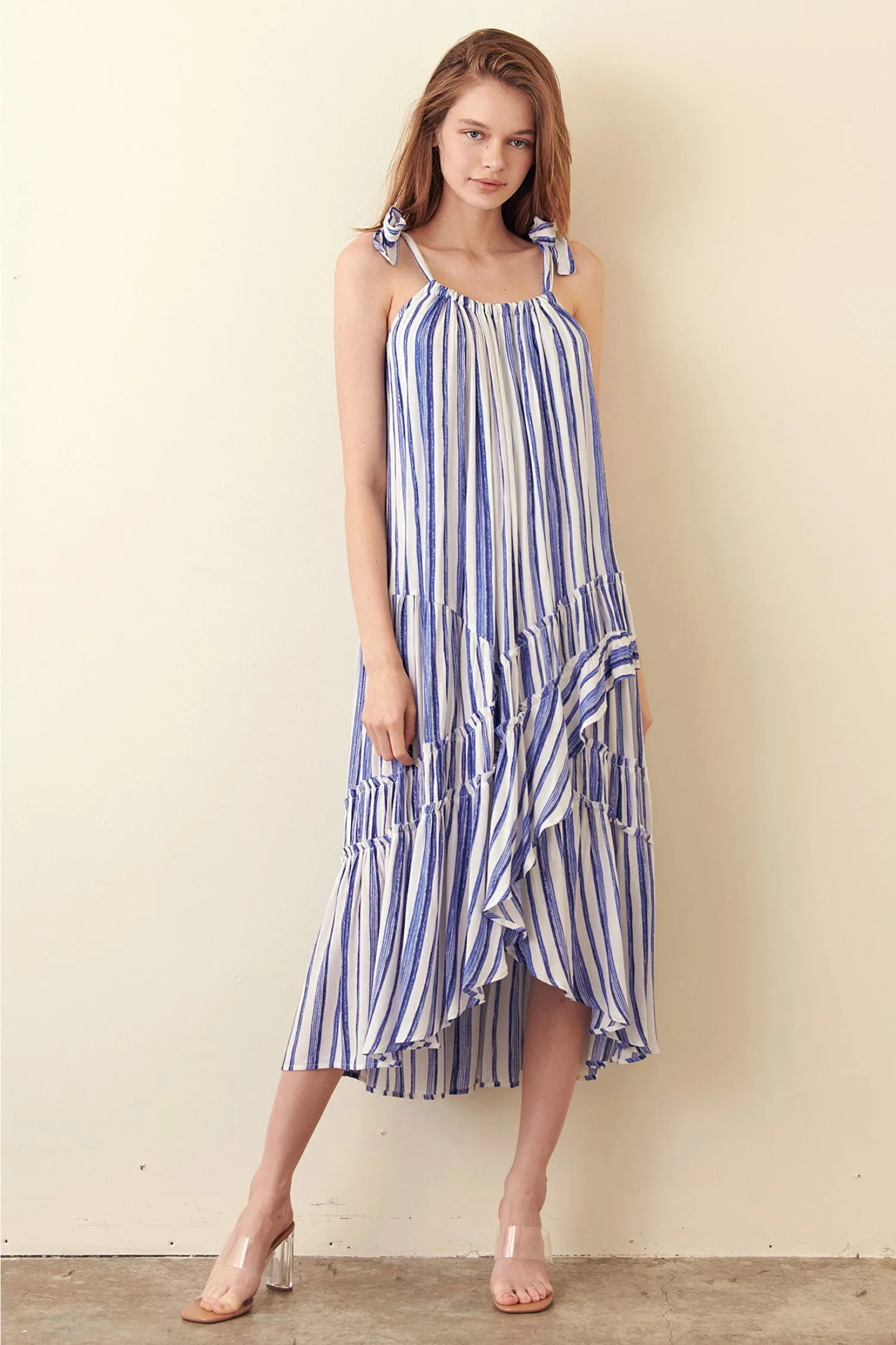 Storia Striped Ruffle Tie Dress