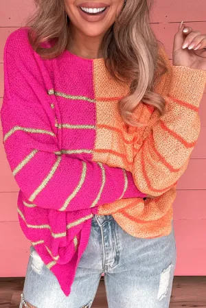 Stripe Colorblock Loose Knit Sweater