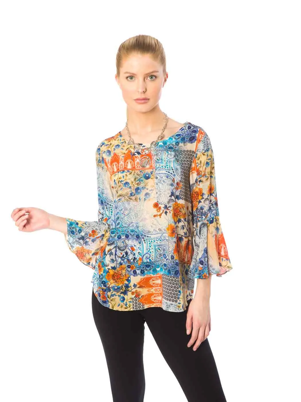 Tianello "Scarlet" Print, Washable Silk "Trey" Blouse (Limited Sizes)