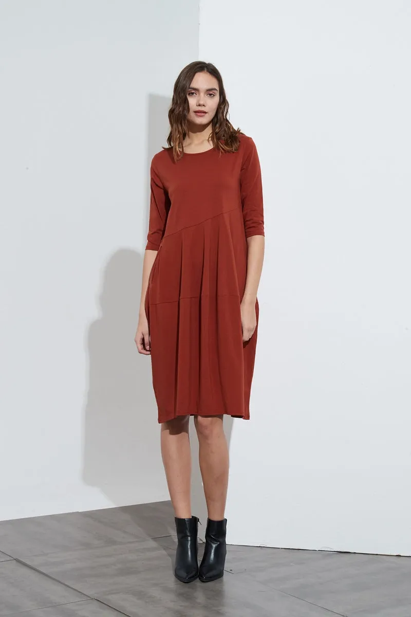 Tirelli - 3/4 Sleeve Diagonal Seam Dress - Rust