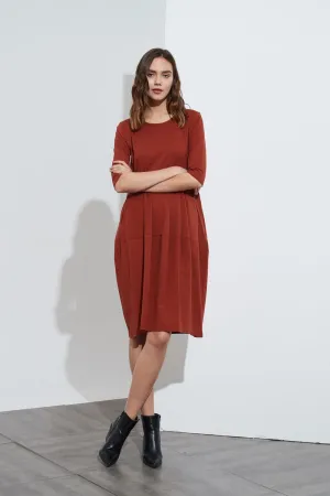 Tirelli - 3/4 Sleeve Diagonal Seam Dress - Rust