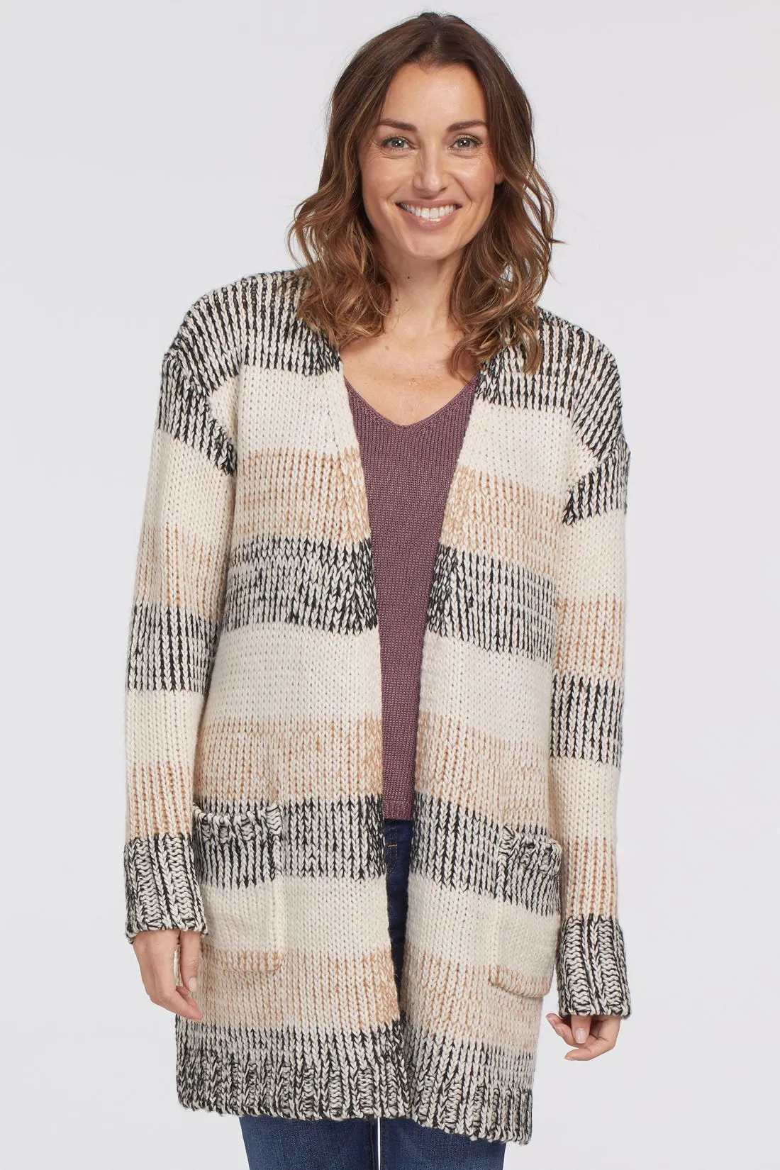 Tribal | Tibal Jeans | Long Knitted Cardigan | Stiped With Pockets | Women's