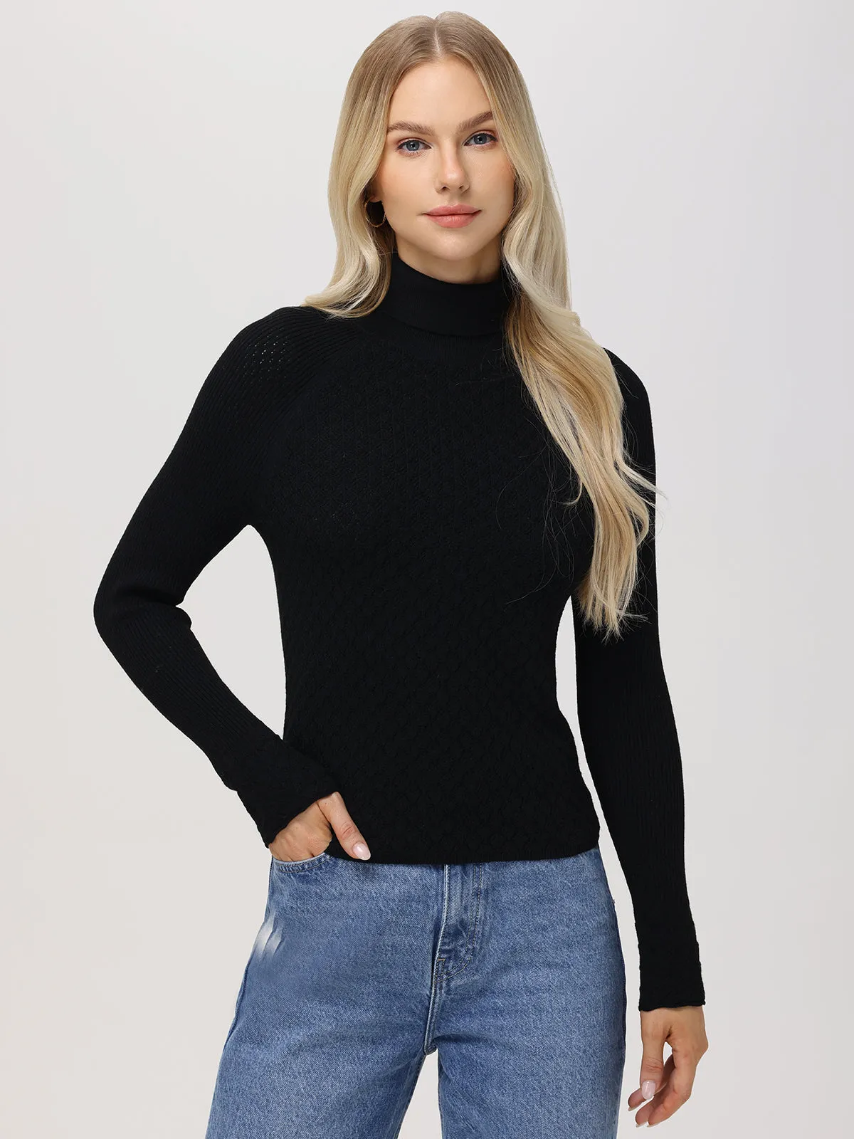 Violet: Lace Stitch Turtleneck Sweater