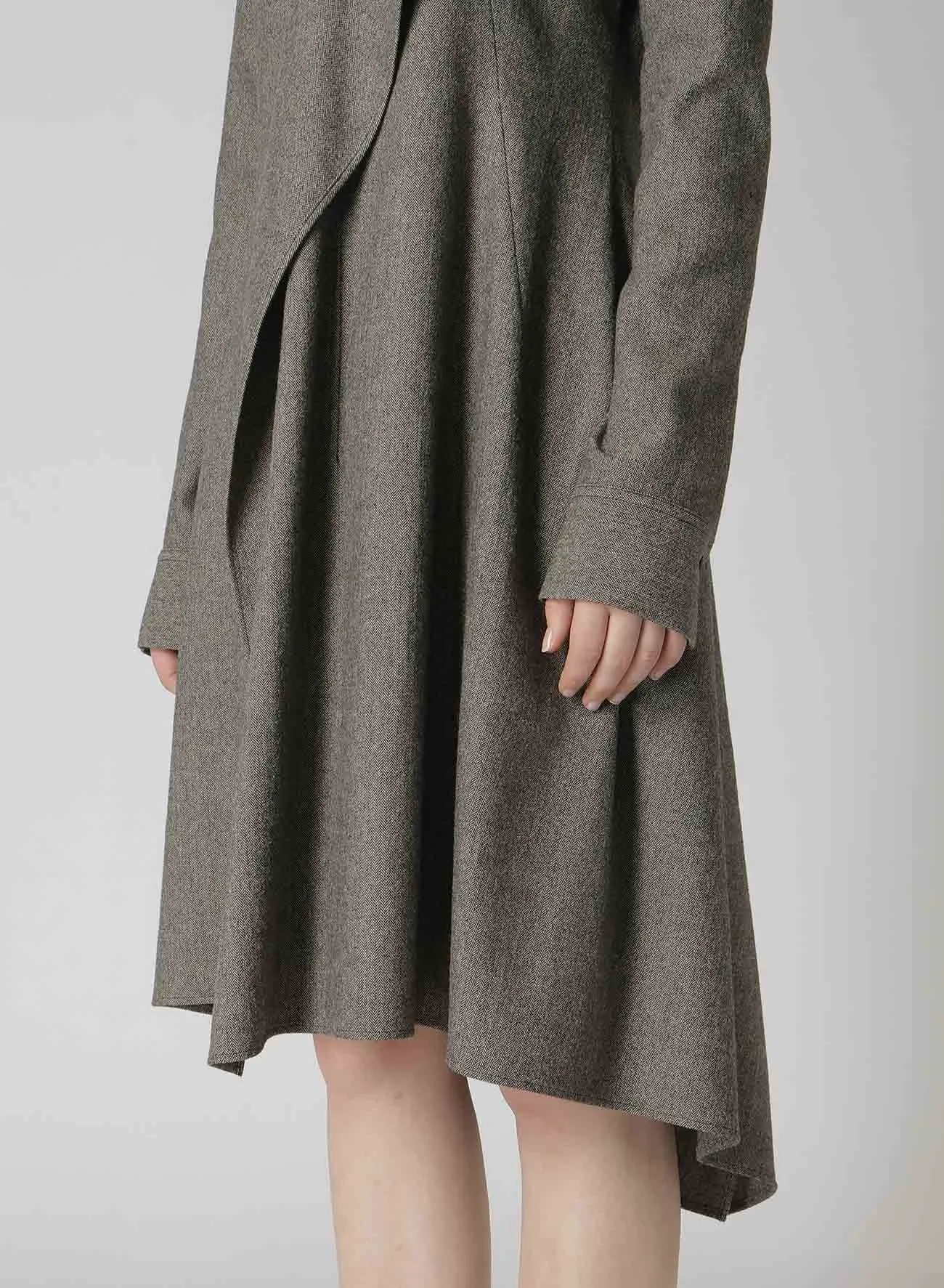 W/ MINI HERRINGBONE DRAPE SHIRT DRESS