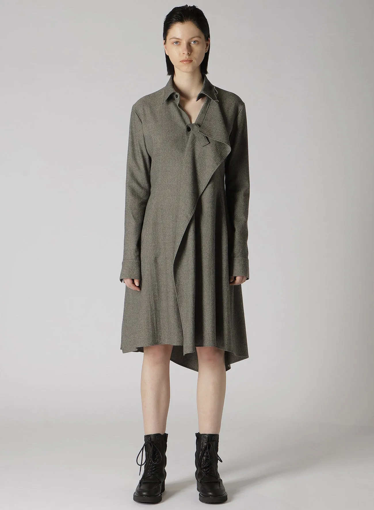 W/ MINI HERRINGBONE DRAPE SHIRT DRESS