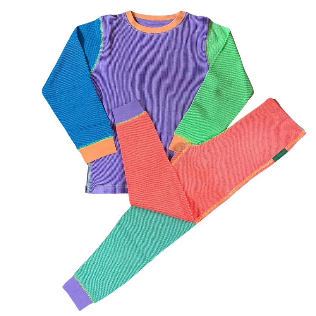 Waffle top & pants set- '90s dayglow