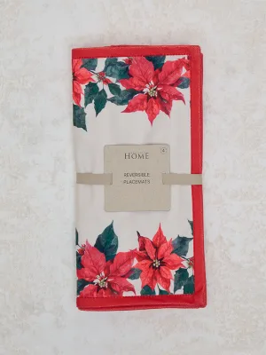 Westside Home Red Poinsettia Floral Printed Placemats (Set of 4)