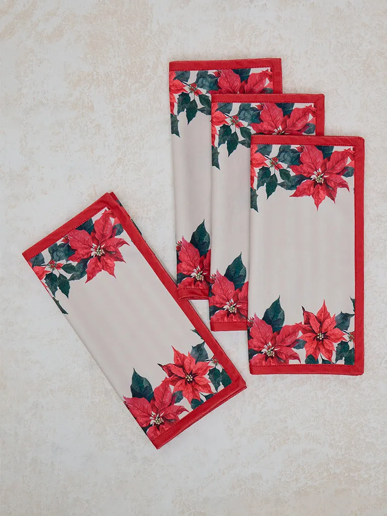 Westside Home Red Poinsettia Floral Printed Placemats (Set of 4)