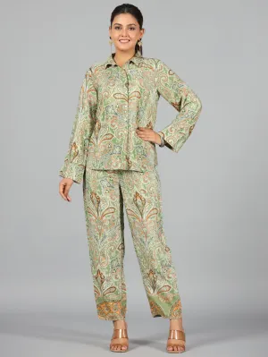 Women Green Kasturi Silk Printed Clothing Set