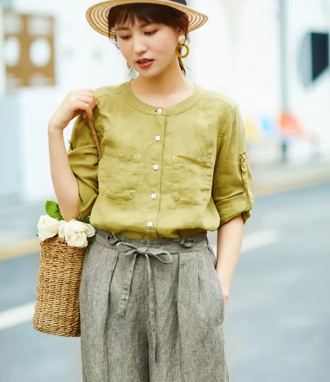 Women's Skirts Summer Linen Skirt Elastic Waist SJ09755