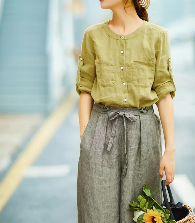 Women's Skirts Summer Linen Skirt Elastic Waist SJ09755