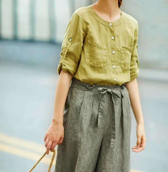 Women's Skirts Summer Linen Skirt Elastic Waist SJ09755