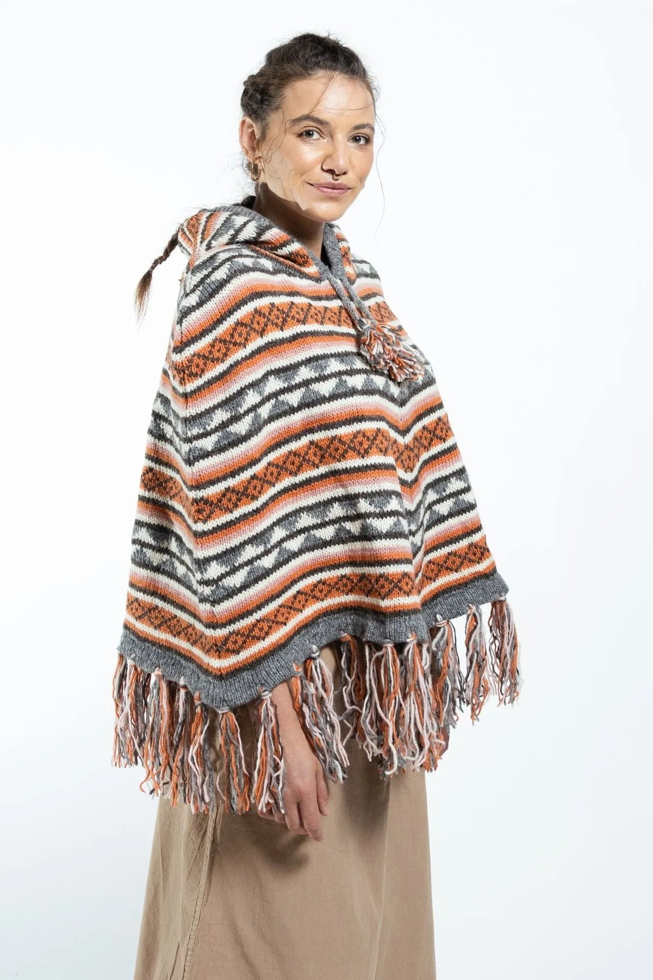 Wool Poncho - Burnt Orange